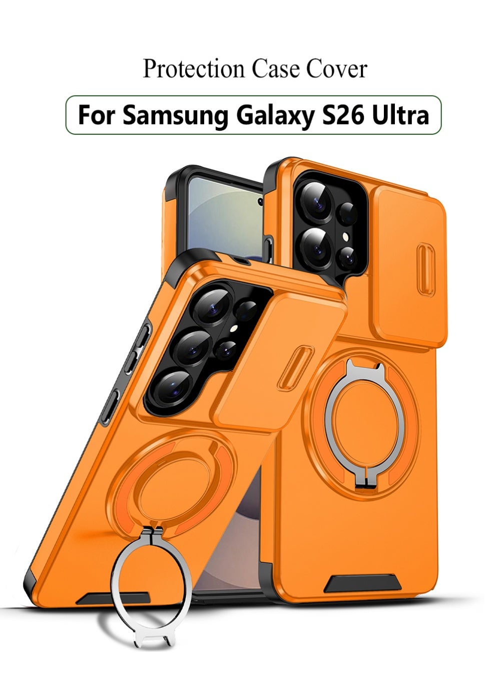 X-level Samsung Galaxy S26 Ultra Case Cover,Heavy Duty Shockproof Protection Case Cover with Finger Ring Phone Holder and Camera Lens Protector Slide Window, Phone Protect Case Cover for Samsung Galax